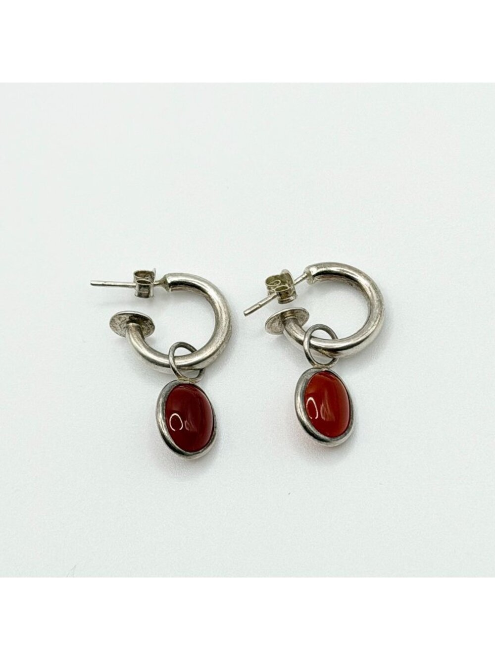 Thailand 925 Sterling Silver Hoop Earrings With Red Stone